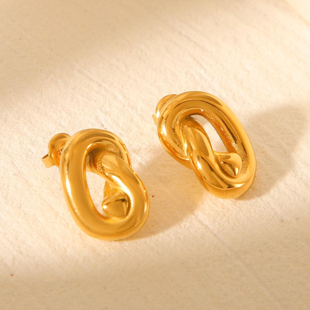 Exclusive Geometric Twisted Titanium Steel Studs, Stylish 18K Gold Stainless Steel Earrings for Women