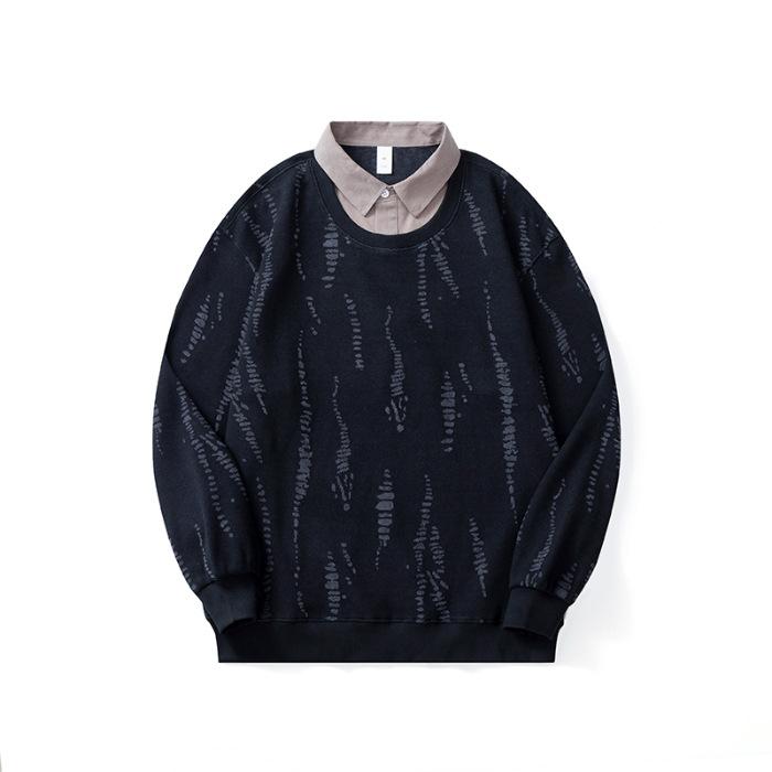 

Осенне-зимний мужской свитер из двух частей, американский модный бренд, свободный, большой размер, плотный черный топ, мужская одежда 4XL чёрный