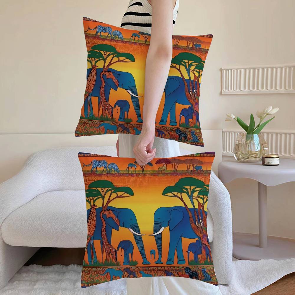 Abstract Painting African LPillow Case Sofa and Living Room Decorative Cushion Covers Dust-proof and Mite-proof Invisible Zipper