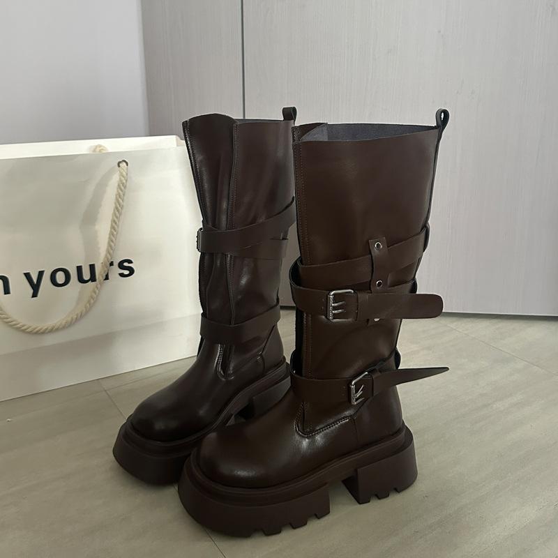 Thick-soled heightening boots children's 2025 new autumn versatile retro patent leather but knee-high boots Martin boots