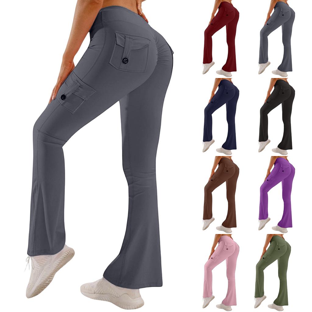 Women’s Yoga Leggings Outdoor Sports Fitness Multi-Pocket Flare Pants Work Trousers
