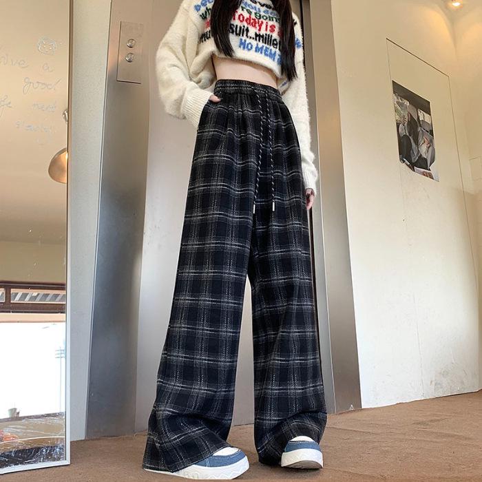 2026 Early Spring Women s Plaid High-Waist Flare Pants - Slimming Loose Wide-Leg XL