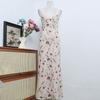 European and American Single Niche Design Mesh Floral Print Lace Stitching Sexy V-neck Long Dress Waist Hugging Slimming Sling Dress