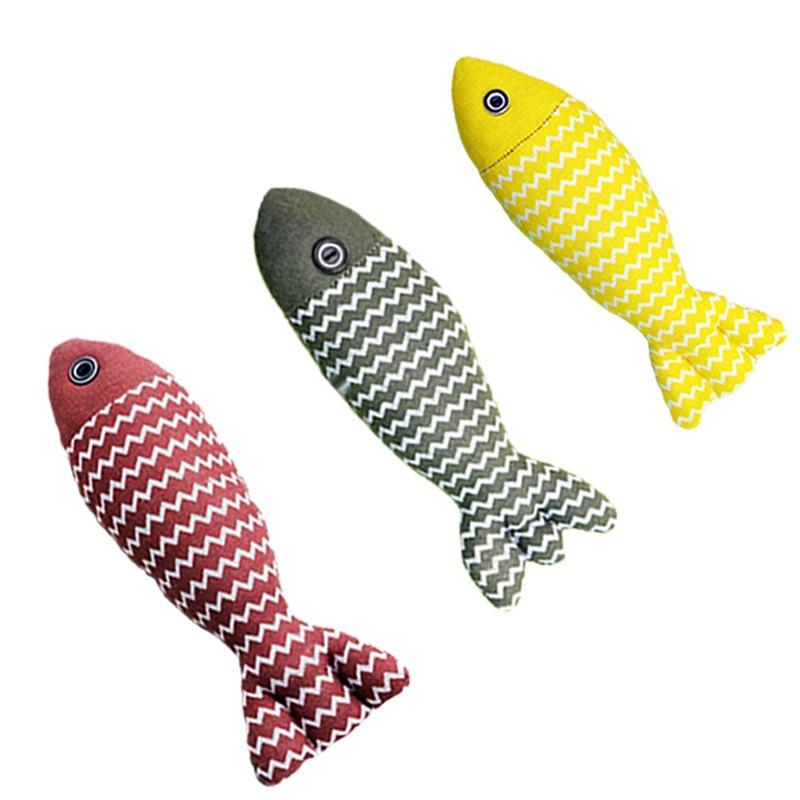 Linen Fish Catnip Pet Toy Interactive Pet Chewing Toy Catnip Plush Motion Cat Toys (as the picture,21cm*8cm)