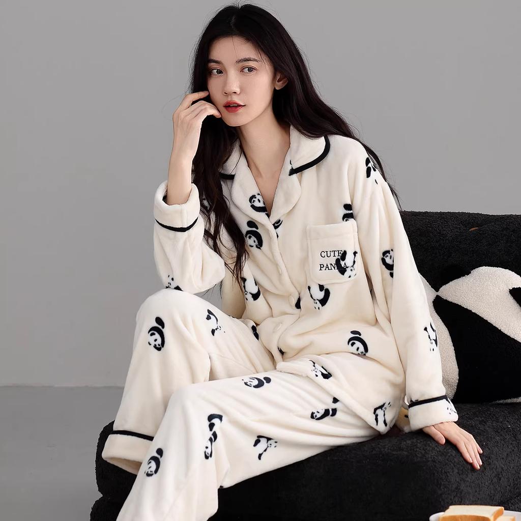 Women 2‑Pieces Pajama Set Long Sleeve Top & Pants Soft Warm Sleepwear Casual Home Loungewear Autumn Winter Nightwear For Ladies
