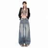 Autumn and winter new retro washed bamboo pattern wide leg straight jeans women