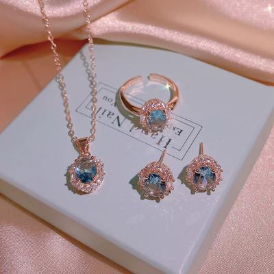 Gift Sweet Clavicle Chain Simple Zircon Ring Earrings Women'S Accessory Set