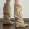 Ny Stil Dams Höst Vinter Veckade Dam Western Cowboystövlar Invändig Höjning Riddar Ankelstövlar Zapatos De Mujer