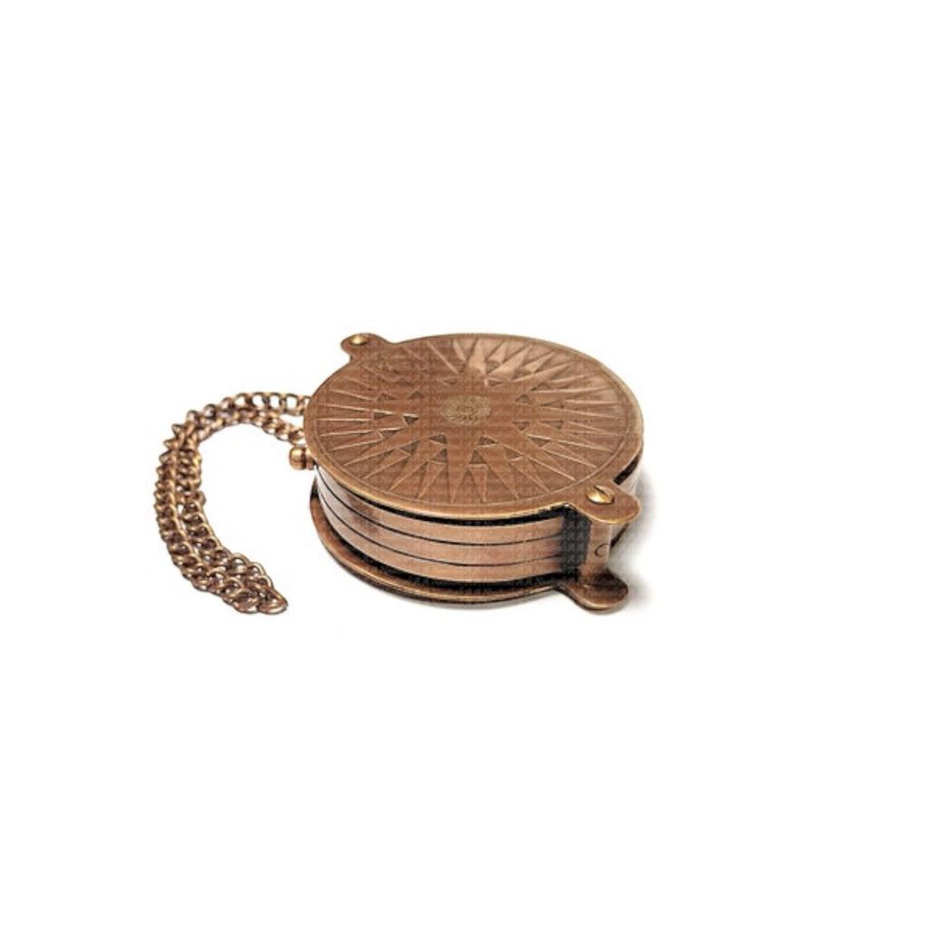 Antique Brass Pocket Compass Sliding with Wood Box, Anniversary Gifts For Men, Birthday Gift For Dad, Groomsmen Gift, Christmas Decor