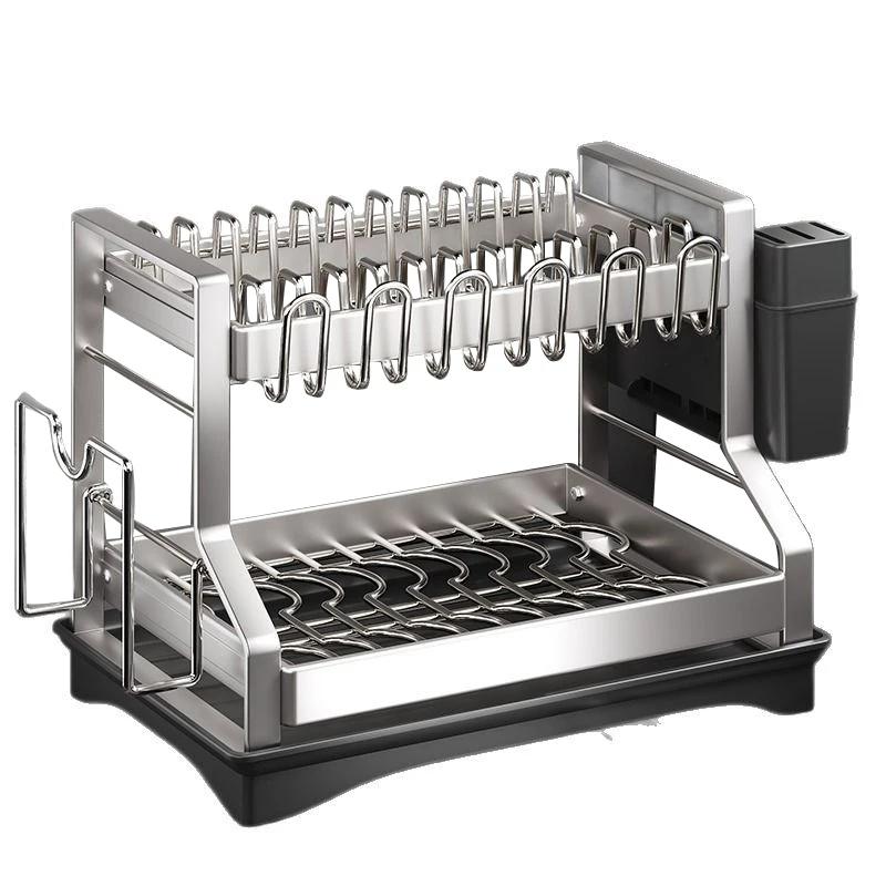 2-layer Multifunctional Stainless Steel Kitchen Shelf Dining Utensil Drying Rack Board Rack Bowl Tray Storage Rack Drainboard 26250₽