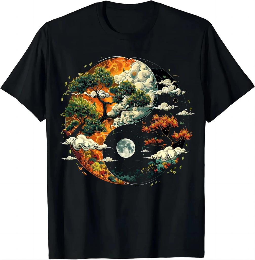 Tree of Life Yin Yang Printed Tshirt Chinese Yin Yang Tai Chi Meaning Clothing Tshirt 100 Cotton Fashion Short Sleeve Top