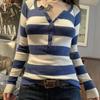 Elegant European and American Women's Clothing Beautiful Fall and Winter New Arrival Stripes V Neck Long Sleeves Sexy Silm Base Knitwear