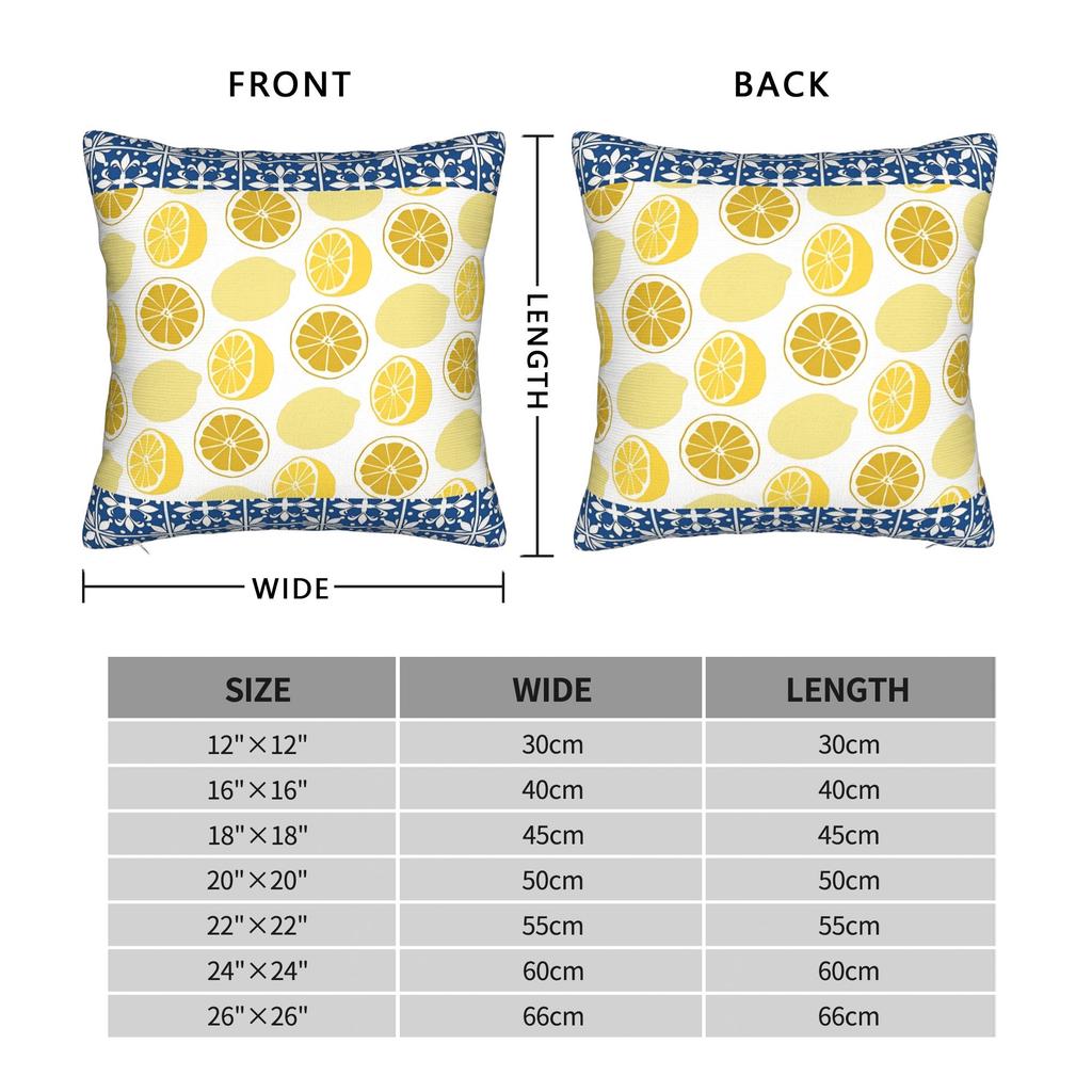 Lemon And Blue Pattern Pillow Case Comfy Pillow Cover For Living Room Chair Funny Cushion Cover