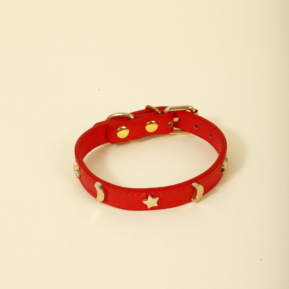 

Ошейник для питомца Популярный в интернете ошейник для собаки, закрывающий шею, ошейник для кошки, модель «звезда-луна», простой, с металлической пряжкой против укусов XS #Adjustment Range 16-21 красный