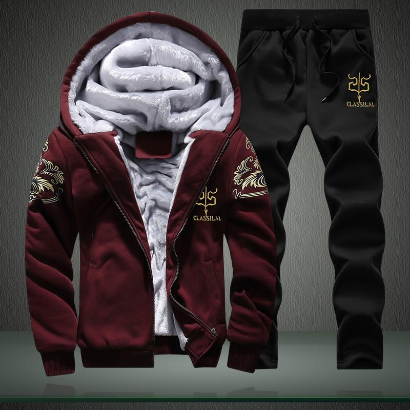 Mens Winter Hooded Fleece-Lined Oversized Sweatshirt Set Teens Loose Fit Long Sleeve Warm Casual Outfit
