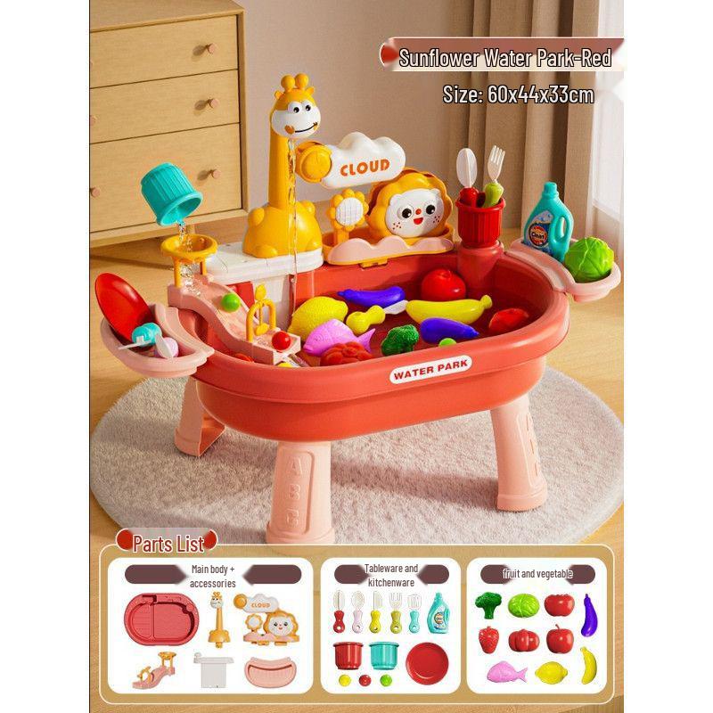 Montessori Kids' Dishwashing Sink Toy: Pretend Play Water Park with Circulating Faucet