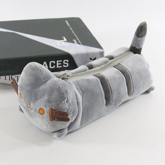 3D Plush Cat Pencil Case Zipper Closure Soft Stuffed Animal Stationery Cartoon Storage Pen Bag Student School Supplies