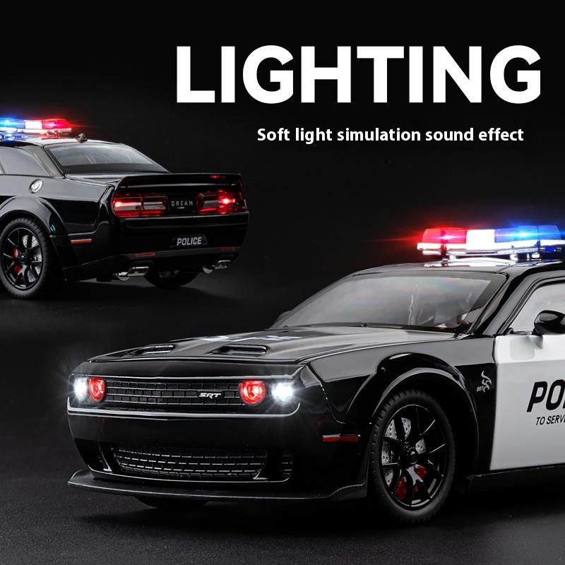 RKJ1 1:24 Dodge Challenger SRT Hellcat American Police Vehicle Enthusiasts Alloy Metal Diecast Model Car Sound Light Gift For Friend