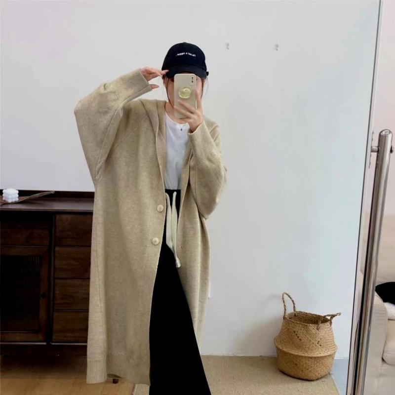 

Hooded knitted cardigan autumn and winter new top women s loose casual long-sleeved sweater jacket women s trend One size