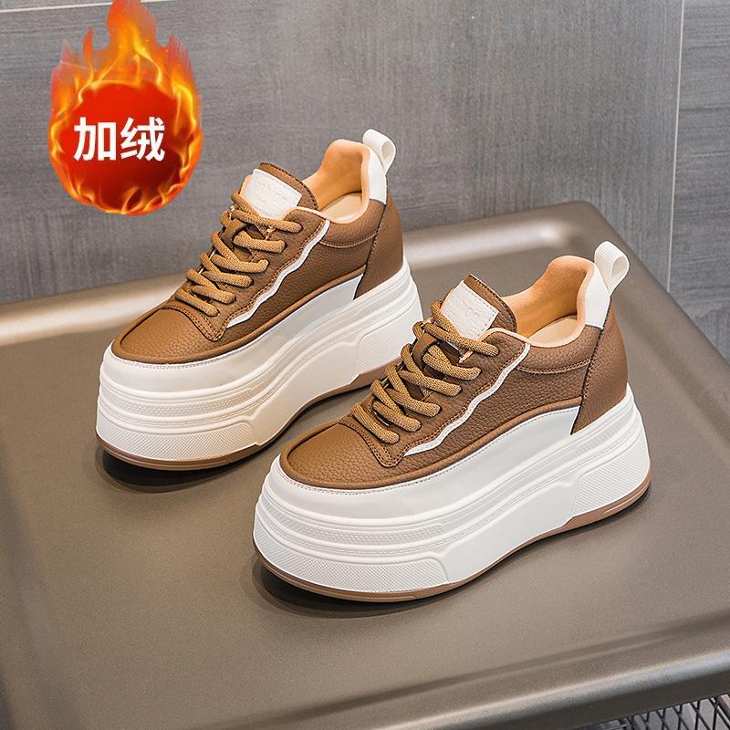 3 small size lace-up inner height increase casual new thick-soled wedge heel small man wedge heel shows high white shoes women