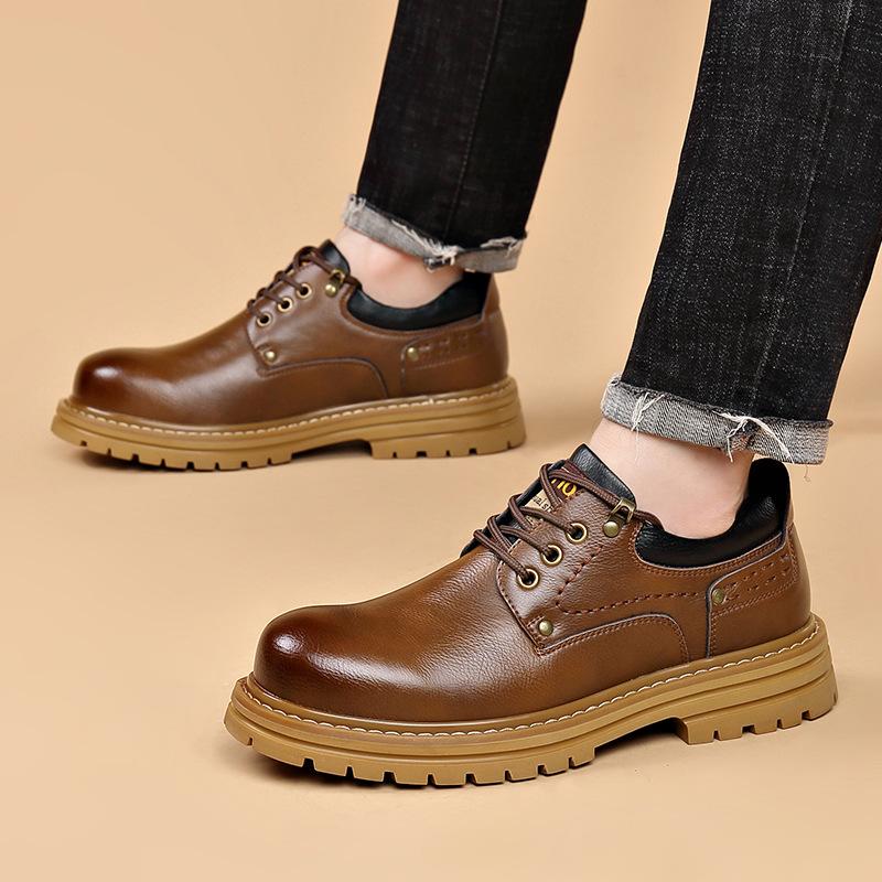 Outdoor Platform Work Shoes for Men Autumn Winter New Designer Leather Shoes Male Fashion Big Head Retro Casual Shoes Man