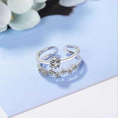 925 Sterling Silver Ring For Woman Bow Double-layered Zirconia Adjustable Ring Exquisite Women's Jewelry Birthday Gift