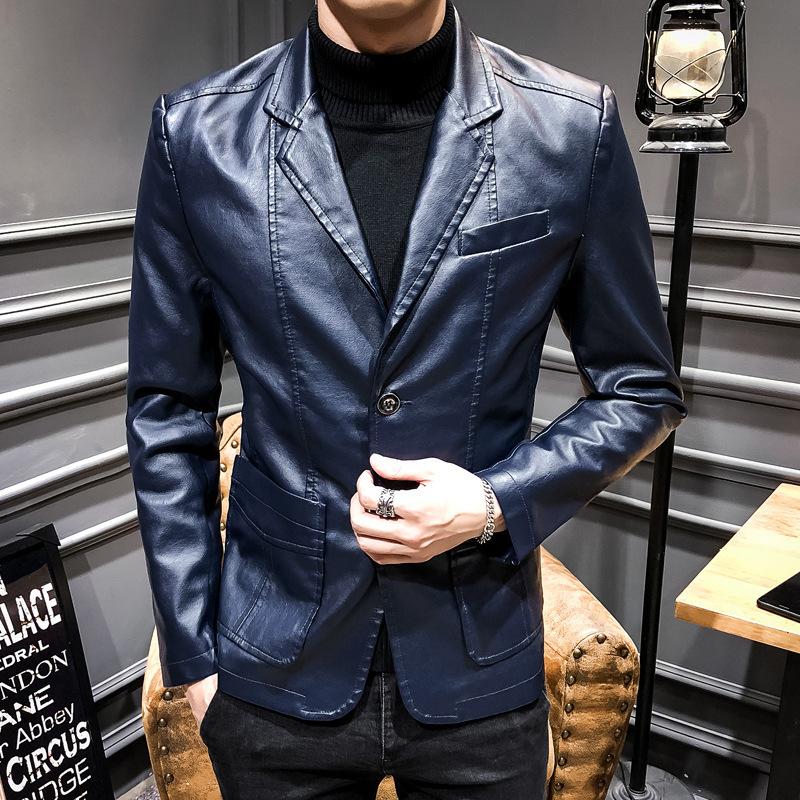Autumn New Popular Men s Leather Suit Casual Jacket Korean Style Slim Lapel Leather Suit Leather Jacket M