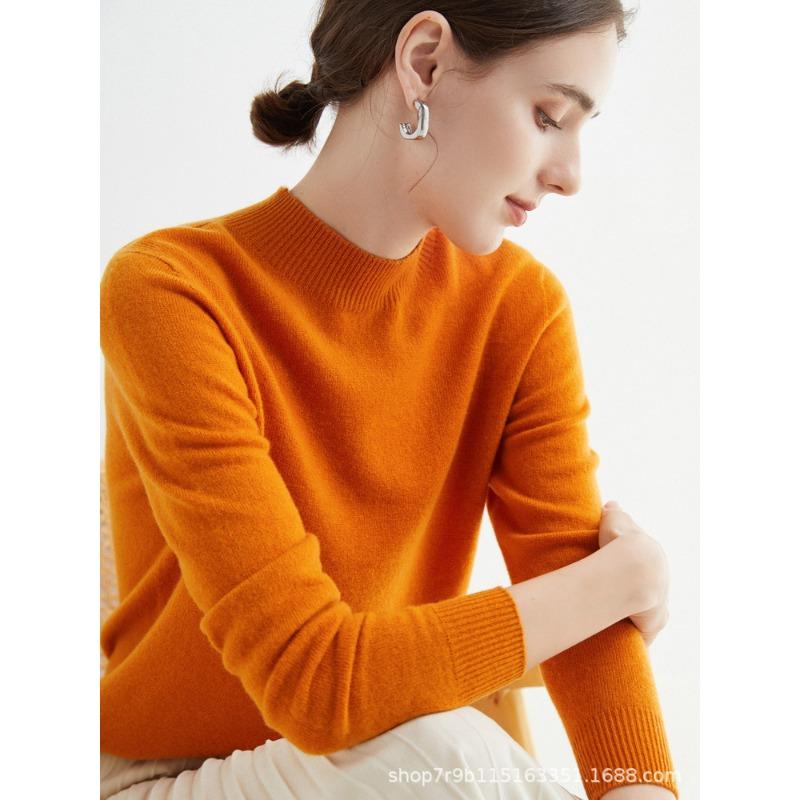Autumn and winter new pure wool sweater women's semi-turtleneck first-line ready-to-wear wool sweater knitted sweater loose and thin bottoming shirt