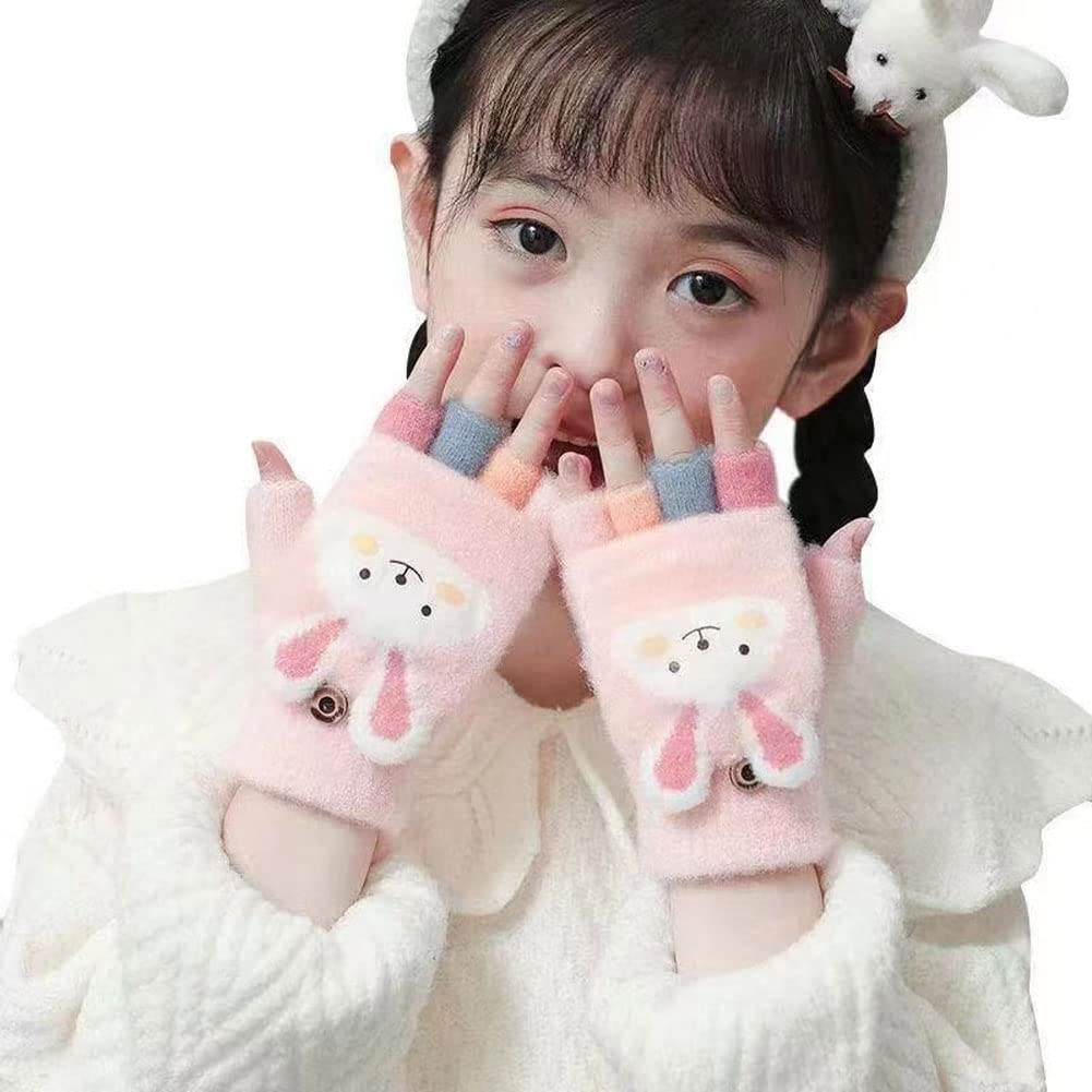 eigenn Knit for Boys and Mitten Thick and Warm for Fall and Perfect for Playing in the Animal and Ages Kids' Gloves, Girls, Half-Finger Covers,