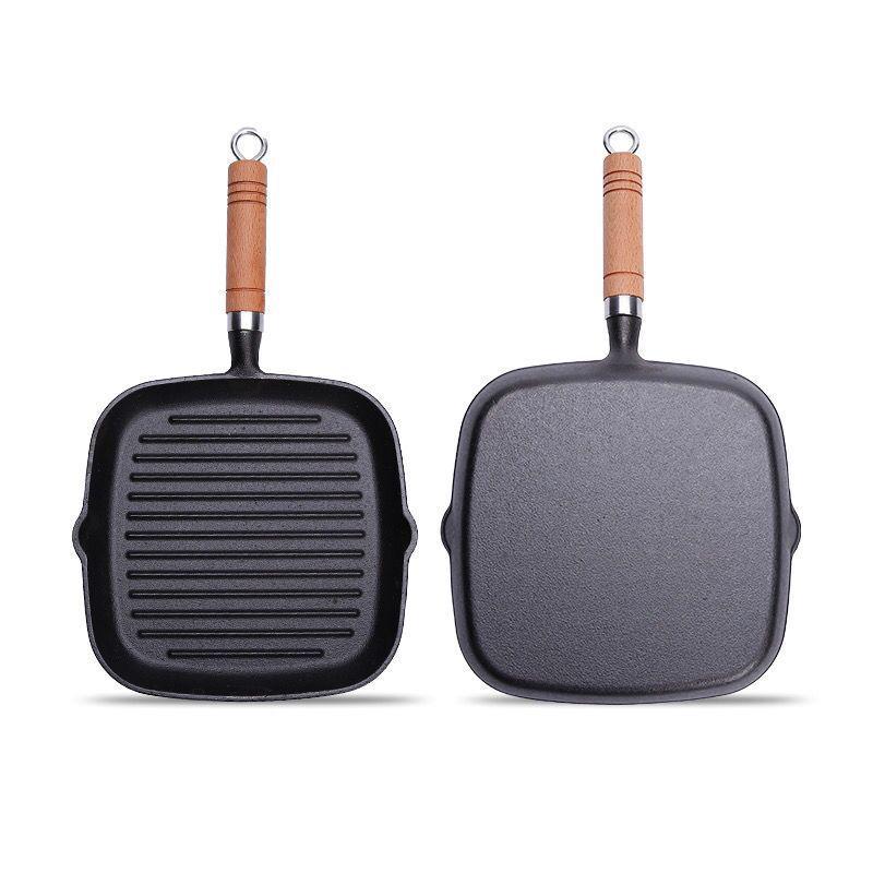 Non-Stick Cast Iron Flat-Bottomed Striped Steak Pan for Home Use