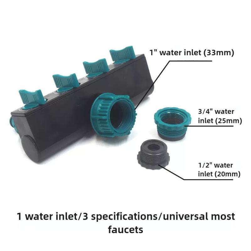 4-Way Hose Splitters 1" To 3/4" To 1/2" European Standard Female Thread Automatic Garden Watering Water Pipe 1pc