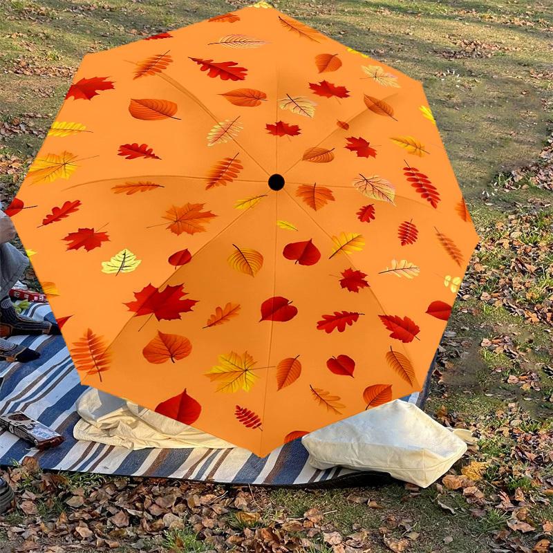 1PC Autumn Leaves Automatic Open/Close Umbrella Compact Folding Umbrella with 8-Rib Shaft lightweight esign, Highquality Fabric1206A