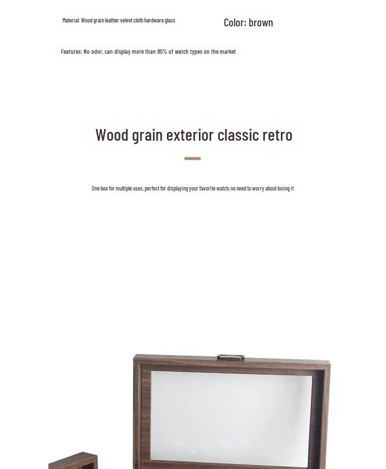 Dustproof Wood Grain Leather Jewelry Watch Box with Glass Display Top