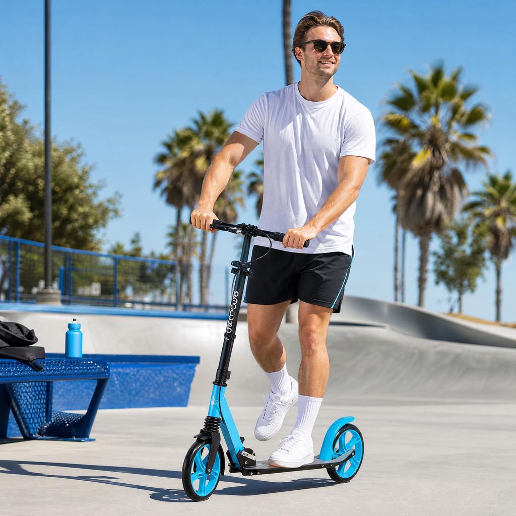Folding Scooter for Adults 14+, Adjustable Handlebars, Aluminum, 91.5 x 36.5 x 104 cm, Blue