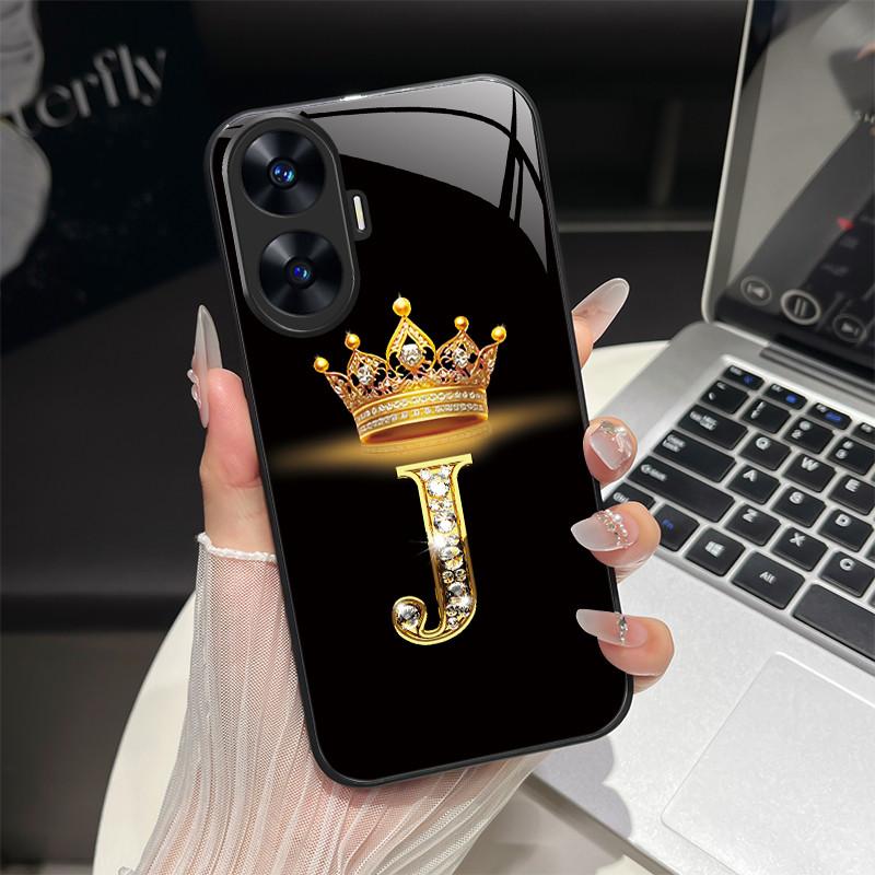 For Realme C55 4G Case Fashion Letters Hard Tempered Glass Back Covers For Realme Narzo N55 NarzoN55 C55 RMX3710 Phone Shell
