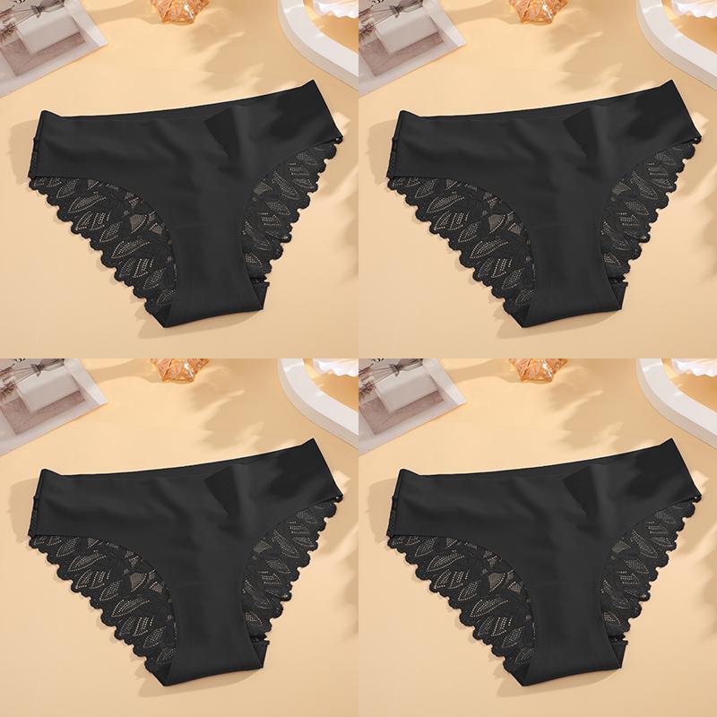 4Pcs Women Lace Floral Underwear Seamless Stretch Panties Sexy Hollow Out Low-Waist Briefs Women Lace Comfort Lingerie
