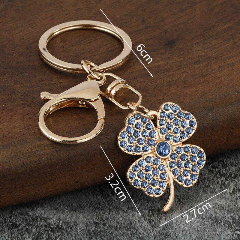 Trendy Exquisite Rhinestone Four-Leaf Clover Keychain Lucky Luxury Metal Keyring For Women Bag Charms Key Holder Pendant