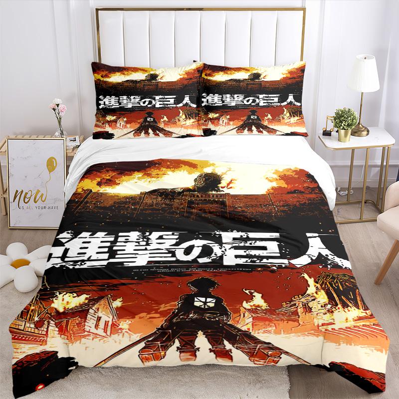 Attack Titans Print 3Pcs Bedding Setduvet Cover With 2 Bedropillowcase Home Birthday Gift