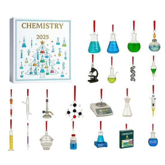 Chemistry Themed Advent Calendar Box 24-Day Countdown To Christmas Calendar Acrylic Hanging Ornament Xmas