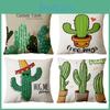 Linen Pillow Cover With Cartoon Cactus Design For Home Office And Lounge