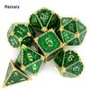 7 Pcs Green Yellow Dragon Metal Dice Solid Metal Polyhedral Dice Set Suitable for Role-Playing RPG  Board Game Card Game