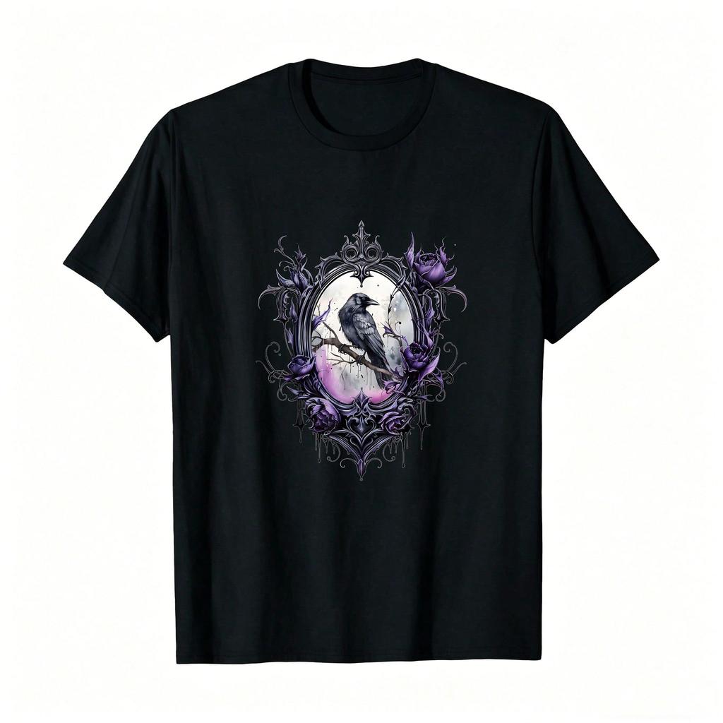 Gothic Halloween Raven Rose Purple Majestic Bird T-Shirt_upscayl_5500px_upscayl-Standard-4x_,Breathable And Comfortable