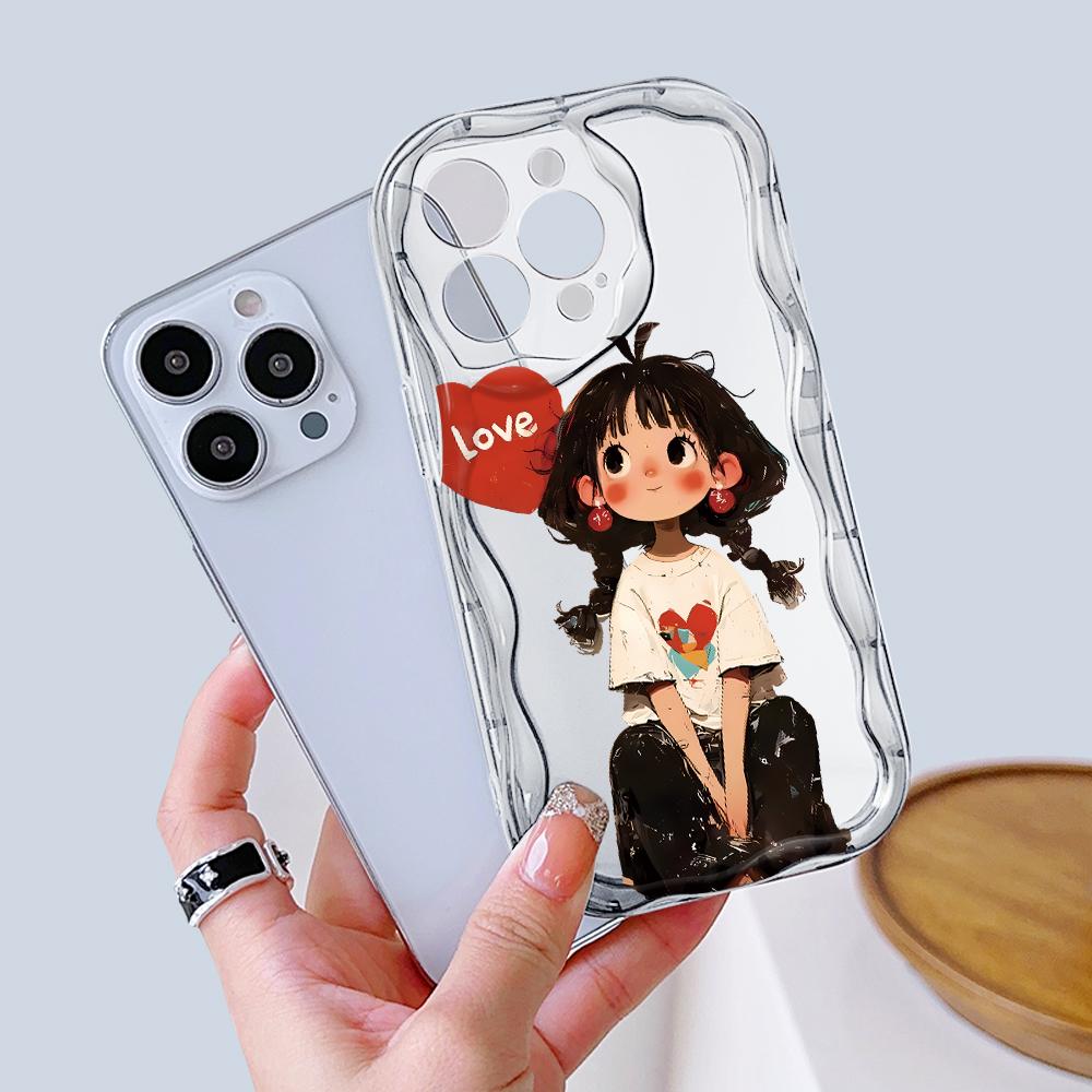 Kreslený vzor krémová textura pouzdro vlnitý okraj měkký silikonový kryt pouzdro na telefon pro iPhone Samsung Huawei Honor Xiaomi Redmi Infinix Tecno