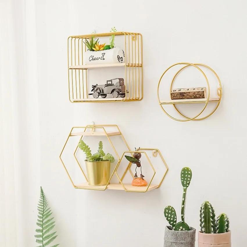 1 Pezzo Nero/Oro Scaffale da Parete Nordico Rastrelliera Portaoggetti in Metallo Ferro Multiforme Fai da Te Decorazione per la Casa Combinazione Multifunzionale Conveniente