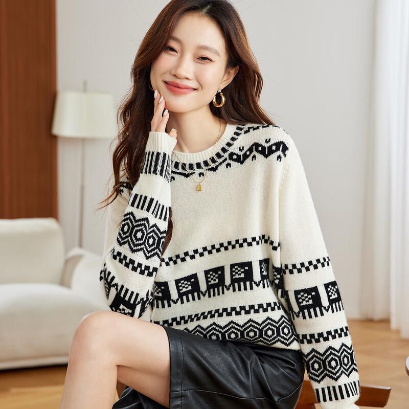 Srcr Women's Thick 100% Wool Retro Jacquard Knit Sweater