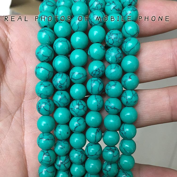 Black Line Turquoise Natural Stone Beads - DIY Jewelry Accessories 6mm, ~62 beads, ~20g