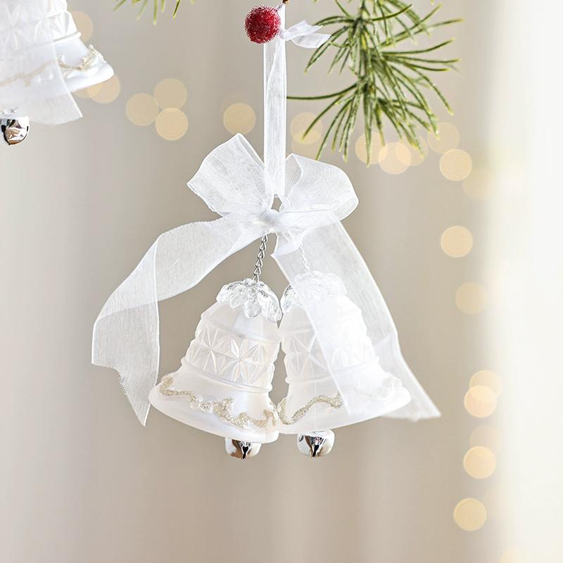 WTEMPO White Lace Ribbon Bells Christmas Tree Hanging Pendents Acrylic Crystal Snowflake Hanging Ornaments Festive Store Scene Christmas Decoration