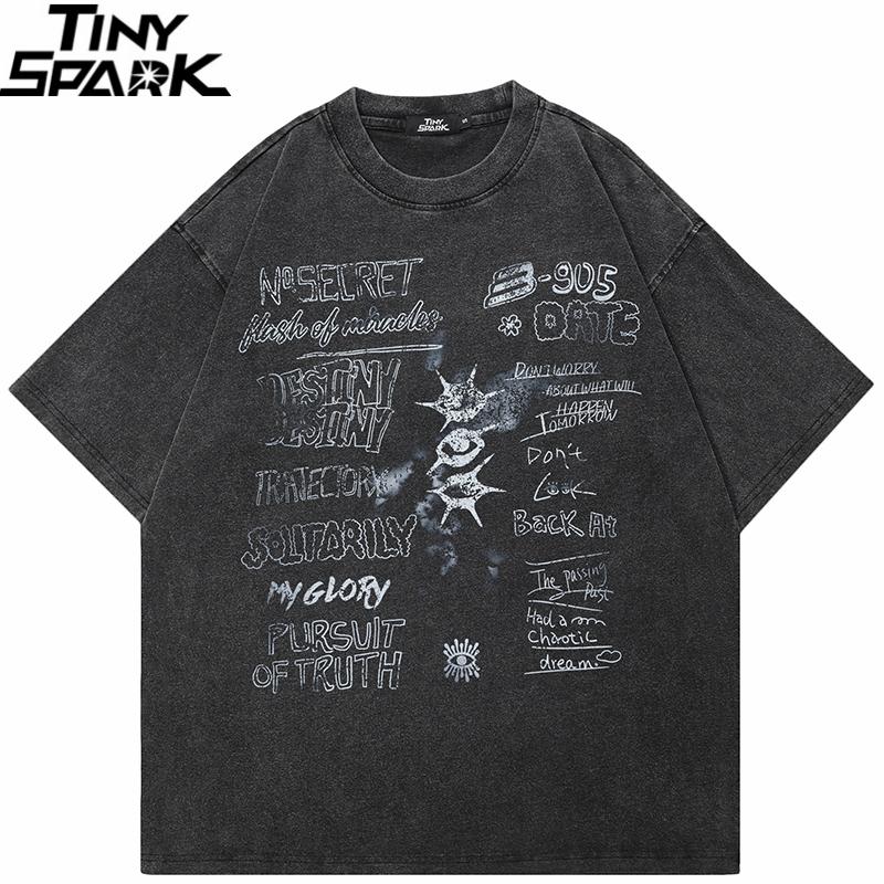 Hip Hop Retro Washed Black TShirt Streetwear Vintage Graphic Eye Graffiti T Shirt Cotton Men Tshirt Unisex Tops Tees Dope