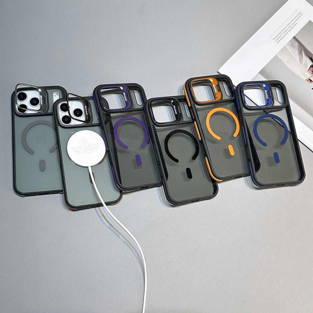KEYSION Transparent Magnetic Lens Stand Case for MagSafe for iPhone 17 Pro Max Air TPU+PC Color Blocking Shockproof Phone Cover