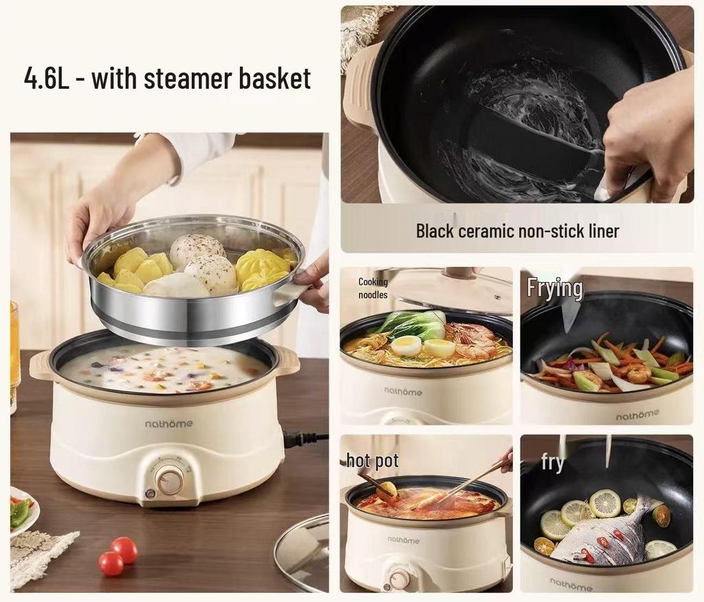 Wielofunkcyjny multicooker elektryczny All-in-One: Nieprzywierający multicooker, patelnia, urządzenie do gotowania jajek, wszechstronny garnek do gotowania do akademików i użytku domowego.